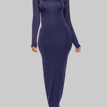 Bodycon Long Sleeves Solid Color High Neck Maxi Dresses