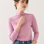 10 Colors Simple Solid Color Long Sleeves High-Neck T-Shirt Top