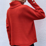 Casual Loose Solid Color High-Neck Long Sleeves Knitwear