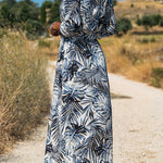 Lapel-collar boho-print single-breasted maxi dress