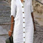 Casual Solid Single Breasted Half Sleeve Midi Dress