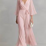 Women's Pink Silky Dress With Wrap Silhouette & Self-Tie Waist, Modern Effortless-Elegant Style Dress
