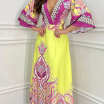 Stand Out and Shine Palace Style Print Bell Sleeve Backless Vacation Maxi Dress