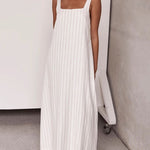 A-Line Loose Striped Square-Neck Maxi Dresses