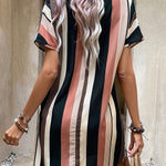 A-Line High Waisted Striped V-Neck Mini Dresses