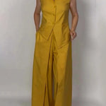 Sleeveless Buttoned Solid Color Lapel Vest Top