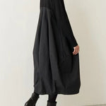 Long Sleeves Loose Split-Joint Round-Neck Midi Dresses