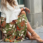 Flower and leaf pattern retro ah pleated skirt