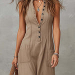 Classic Khaki Pure-Cotton Sleeveless Maxi Dress