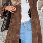 Vintage Caramel Brown Suede Long Trench Coat