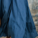 Stylish Blue Denim V-neck Button-down  With Flared Hem Maxi Dress