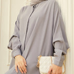 Batwing Sleeves Loose Buttoned Muslim Solid Color Split-Side Round-Neck Maxi Dresses