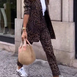 Retro wild leopard print suit cropped pants two-piece suit