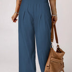 Smocked Wide Waistband High Waist Wide Leg Pants