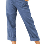 Solid color cotton and linen fashionable loose high waist casual pants