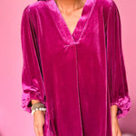 Women's Gold Velvet Long Sleeve Top V Neck Shirt
