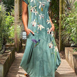 A-Line Loose Animal Printed Flower Print Round-Neck Midi Dresses