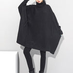 Super Loose Black High-Neck Knitting Batwing Sleeves Sweater Dress