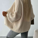 Solid Color V-neck Long-sleeved Casual Knitted Cardigan