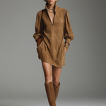 Women's Fashion Loose Suede Zipper Turtleneck Mini Dress