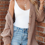 Khaki Solid Color Buttoned Down Casual Knitted Cardigan