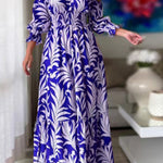 Waist pullover bohemian print long-sleeved swing dress