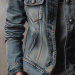 Washed And Faded Utility Denim Jacket With Epaulettes