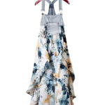 Loose Plus Size Flower Print Pockets Split-Joint Spaghetti-Neck Maxi Dresses Suspender Dress