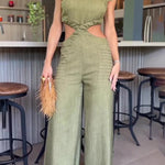 Casual Simplicity Solid Flounce O Neck Regular Jumpsuits