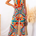 Oh So Chic Satin Ethnic Abstract Print Adjustable Tie Tank Top