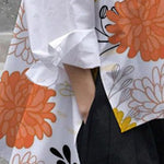 High-Low Long Sleeves Floral Printed Split-Joint Split-Side Lapel Blouses&Shirts Tops