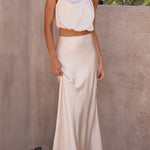 Such A Vibe High Neck Satin Drape Maxi Skirt Set
