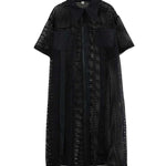 Half Sleeves Loose Hollow Solid Color Split-Joint Zipper Lapel Midi Dresses Shirt Dress