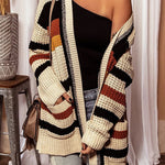 Knitted Striped Printed Loose V-neck Long-sleeved Casual Cardigan