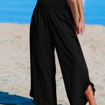 Women's High-Waist Pleated Irregular Hem Cotton And Linen Loose Casual Pants