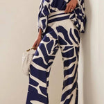 Casual Fashion Satin Printed Loose One-shoulder Neck Two-piece Suit