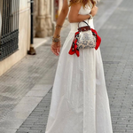 White Waist Loose Hem Sleeveless Round Neck Long Dress