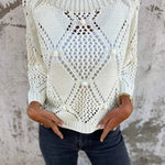 Solid Color Hollow Round Neck Casual Loose Knitted Sweater