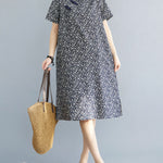 Artistic Retro Floral Printed Stand Collar Short Sleeves Cheongsam Midi Dress
