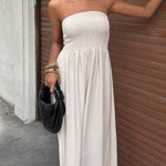 A-Line High Waisted Pleated Solid Color Split-Joint Tube Midi Dresses