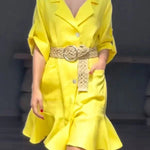 Solid Color Casual Lapel Pocket Ruffle Loose Mini Dress