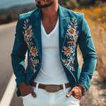 Men's Classic Retro Casual Slim Fit Western Style Embroidered Sheepskin Suede Blazer