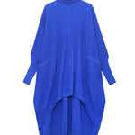 Batwing Sleeves High-Low Pockets Solid Color High-Neck Midi Dresses Sweater Dresses