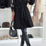 Effortless and Warm Textured Fabric Drawstring Waist Pocket Hooded Midi Coat