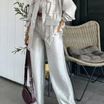 Easy on Me Metallic Fabric Elastic Waist Pocketed Wide Leg Pants