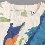 Half Sleeves Loose Buttoned Contrast Color Flower Print Round-neck T-Shirts Tops