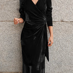 French design elegant long-sleeved evening dress gold velvet dress