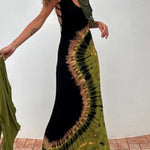 Summer Adventures Tie-dye Print Back Lace-up Stretch Maxi Dress
