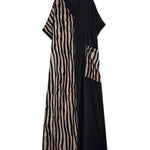 A-Line Batwing Sleeves Contrast Color Pockets Split-Joint Striped V-Neck Maxi Dresses