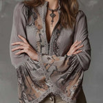 Vintage Patchwork Eco-Suede Blouse With Lace And Floral Prints